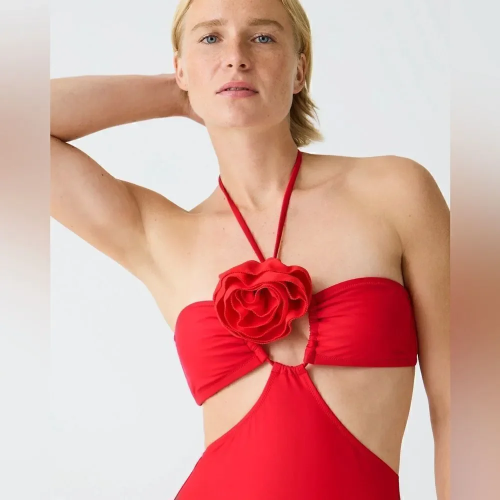 J Crew Rosette Side Cut-Out One Piece Swimsuit NWT